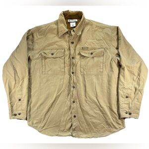 Columbia Fleece Lined Button Canvas Shirt Men's Medium Brown Workwear Utility